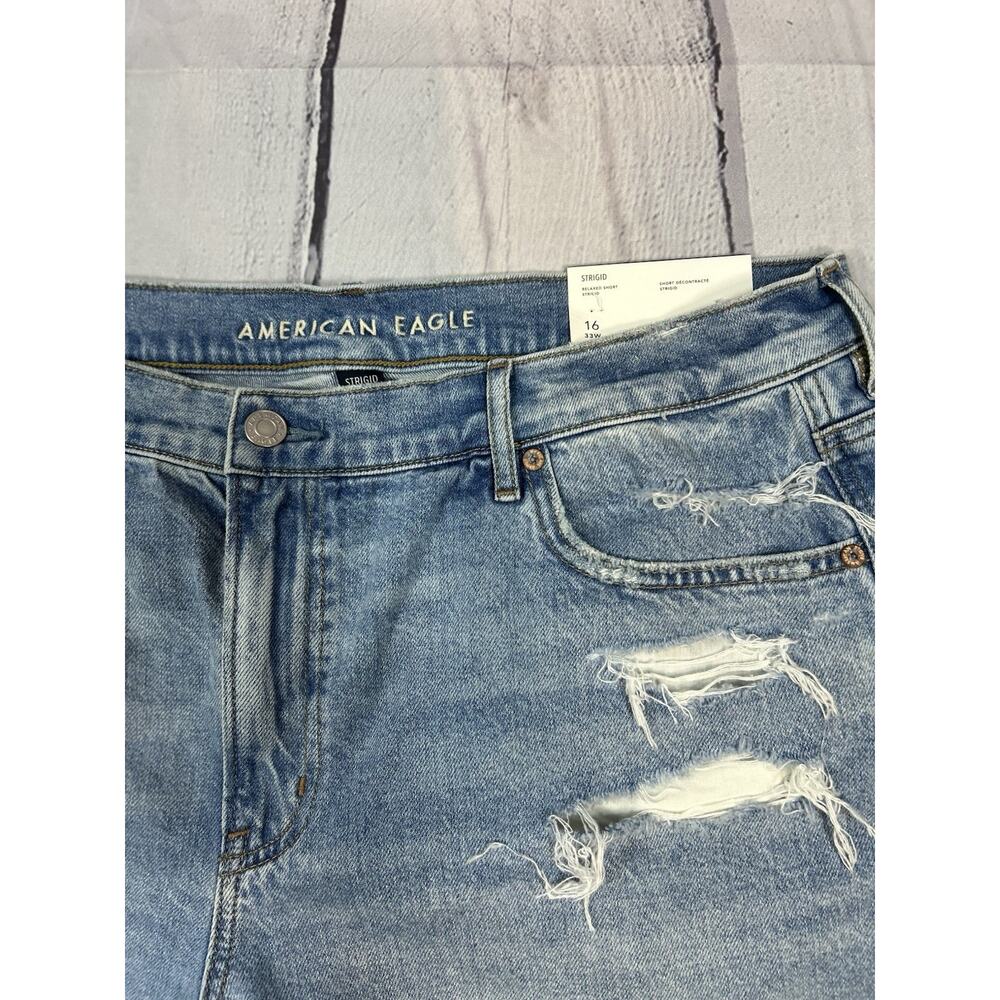 NWT American Eagle Strigid Relaxed Denim Shorts Women 16 Distressed Light Wash - Picture 3 of 7